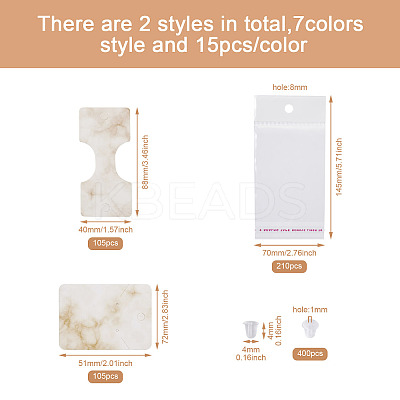 210Pcs Marble Pattern Paper Hair Ties & Earring Display Card Sets CDIS-FW0001-03-1