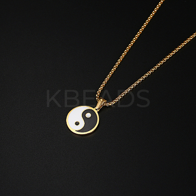304 Stainless Steel Enamel Yin Yang Pendant Necklaces for Women VV9279-1-1