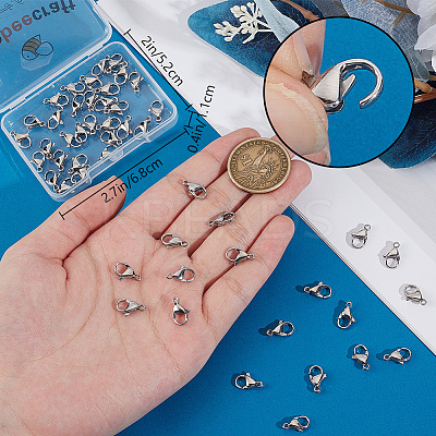 50Pcs 316 Surgical Stainless Steel Lobster Claw Clasps STAS-BBC0006-04-1