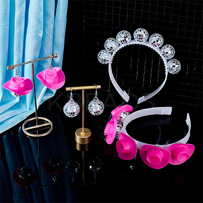 Bling Glass Disco Ball & Plastic Cap 2 Pairs Dangle Earrings & 2Pcs Hair Band SJEW-AN0001-07-1