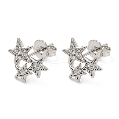 Star Brass Micro Pave Clear Cubic Zirconia Stud Earrings EJEW-F383-06P-1