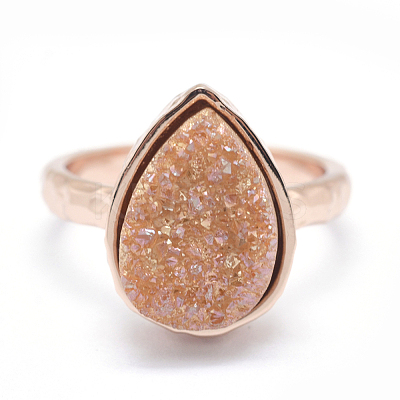 Electroplate Natural Druzy Quartz Crystal Finger Rings RJEW-I055-06RG-RS-1