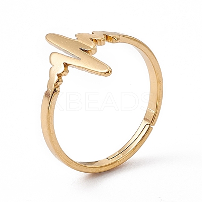 Ion Plating(IP) 201 Stainless Steel Heart Beat Adjustable Ring for Women RJEW-K238-02G-1