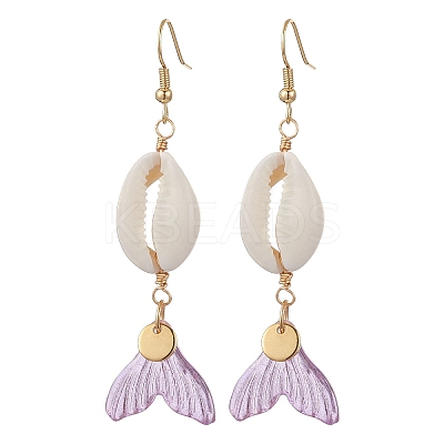 Natural Cowrie Shell Glass Dangle Earrings EJEW-JE06385-05-1