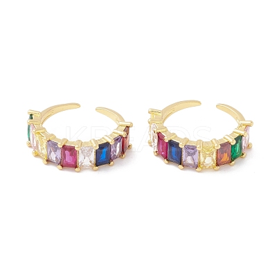 Colorful Cubic Zircon Rectangle Open Cuff Ring RJEW-B037-02G-1