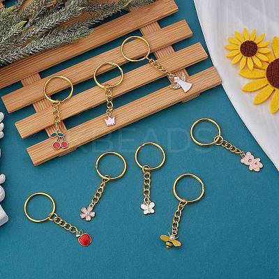 8Pcs Alloy Enamel Pendants Keychain KEYC-SW00003-02-1