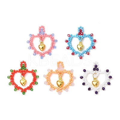 Glass Seed Beaded Heart Pendants PALLOY-MZ00588-1