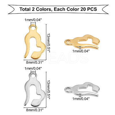 40Pcs 2 Colors PVD Vacuum Plating 304 Stainless Steel Charms STAS-UN0028-32-1