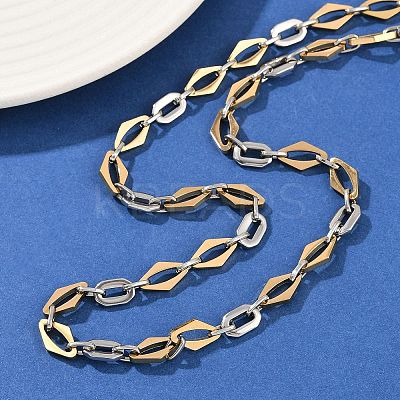 201 Stainless Steel Oval & Rhombus Link Chain Necklaces for Women NJEW-B143-01GP-1