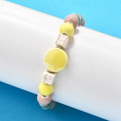 Handmade Porcelain Beads & Synthetic Howlite Beads Stretch Bracelets for Women LS-BJEW-D307-01F-1