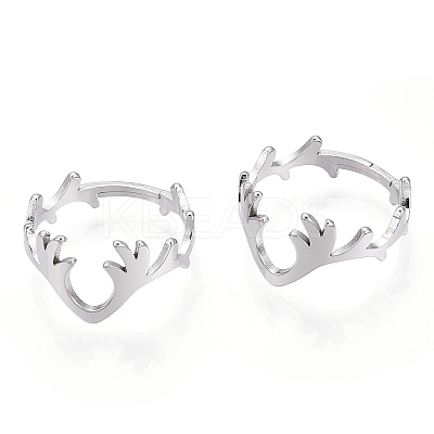 Non-Tarnish 304 Stainless Steel Deer Antler Adjustable Ring for Women X-RJEW-T027-06P-1