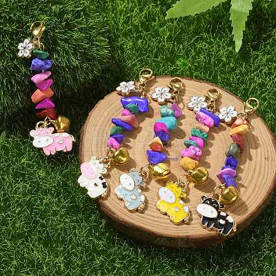 Cow Alloy Enamel Pendant Decorations HJEW-JM01771-1