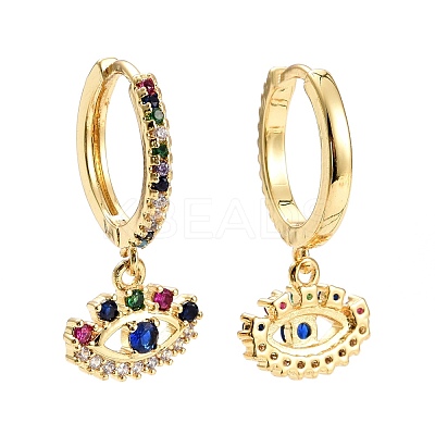 Evil Eye Cubic Zirconia Dangle Huggie Hoop Earrings EJEW-E167-13G-1