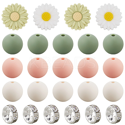 144Pcs 6 Styles Daisy & Round & Rondelle Food Grade Eco-Friendly Silicone Beads SIL-PA0001-15-1