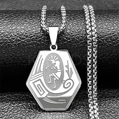 201 Stainless Steel Native American Hexagon Pendant Necklaces NJEW-K283-02P-1