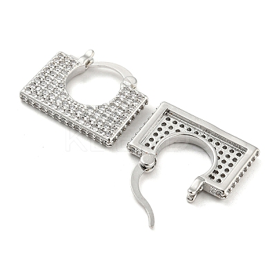 Rectangle Shape Brass Micro Pave Clear Cubic Zirconia Thick Hoop Earrings EJEW-Q785-04P-1