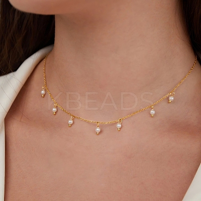 Elegant Round White Imitation Pearl Pendant Bib Necklaces FU4888-1
