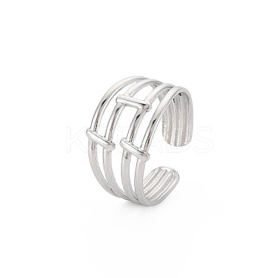 Non-Tarnish 304 Stainless Steel 4 Line Open Cuff Ring for Women RJEW-S405-158P-1