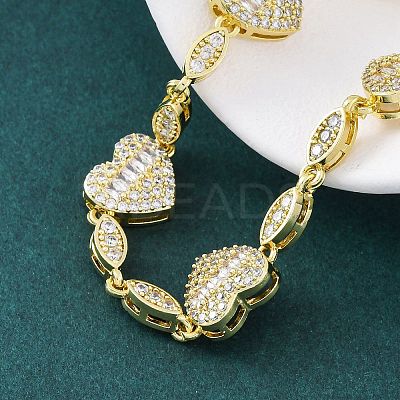 Heart & Horse Eye Brass Micro Pave Clear Cubic Zirconia Link Chain Bracelets for Women BJEW-G740-03G-1