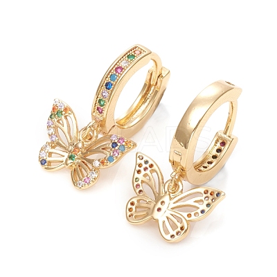 Brass Micro Pave Cubic Zirconia Huggie Hoop Earrings EJEW-G276-05G-1