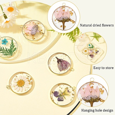 5Pcs 5 Styles Transparent Clear Epoxy Resin Pendants RESI-YW0004-21-1