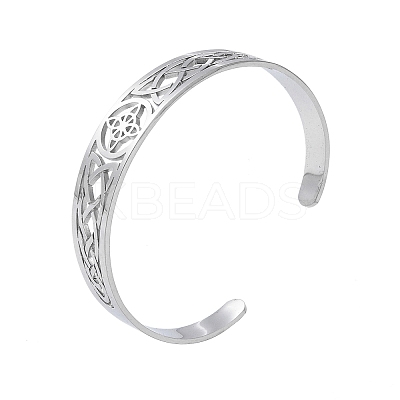 Non-Tarnish Hollow Out Knot 304 Stainless Steel Open Cuff Bangles for Women LS-BJEW-G701-02P-1