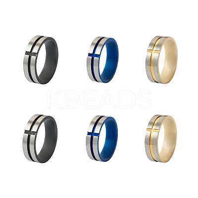 6Pcs 3 Colors Stainless Steel Plain Band Rings RJEW-CF0001-03-1