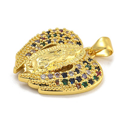 Virgin Mary Theme Rack Plating Brass Micro Pave Cubic Zirconia Pendants KK-C074-23G-04-1