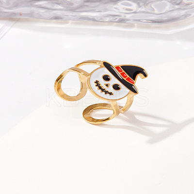 304 Stainless Steel with Enamel Cuff Rings for Women LS-RJEW-Z116-01G-05-1