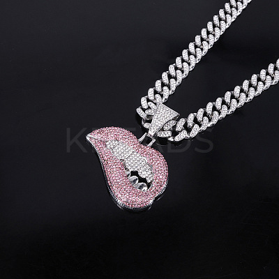Zinc Alloy Full Rhinestone Lip Pendant Cuban Link Chain Necklaces for Men FS-WG26C72-01-1