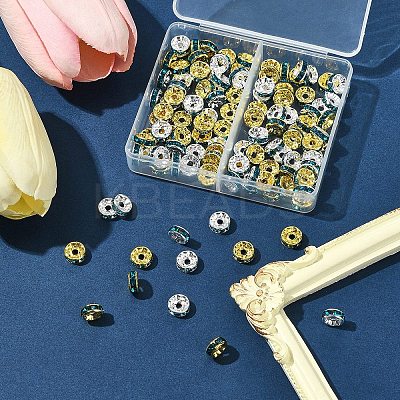 120Pcs 2 Colors Brass Rhinestone Spacer Beads RB-FS0001-05B-1