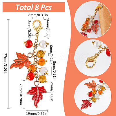 8Pcs Thanksgiving Day Alloy & Acrylic Pendant Decorations HJEW-SC0001-76C-1