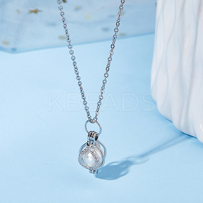1Pc Rhodium Plated Sterling Silver Bead Cage Pendants STER-HS0001-18-1