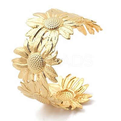 Ion Plating(IP) Flower 304 Stainless Steel Cuff Bangles for Women BJEW-A026-01G-01-1