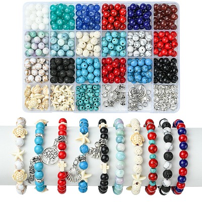 DIY Natural Lava Rock & Synthetic Turquoise Beads & Glass Jewelry Making Findings Kits DIY-YW0011-04-1