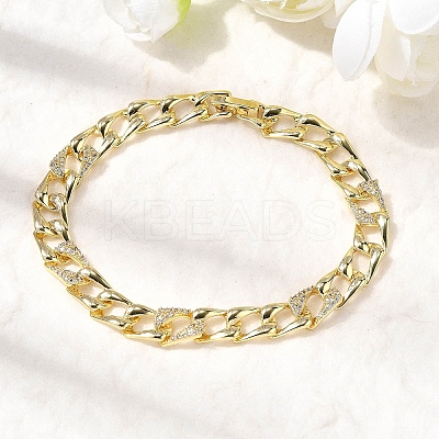Brass Micro Pave Clear Cubic Zirconia Link Chain Bracelet for Women BJEW-H630-07G-1