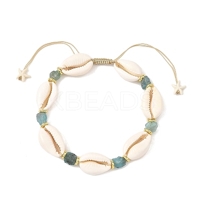 Ocean Natural Blue Apatite & Natural Cowrie Shell Braided Bead Anklets for Women AJEW-AN00845-1