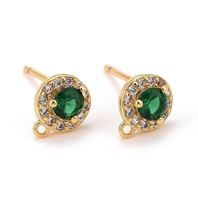 Brass Micro Pave Cubic Zirconia Stud Earrings Findings X-ZIRC-C030-01G-1