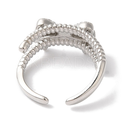 Bowknot Brass Micro Pave Clear Cubic Zirconia Open Cuff Rings for Women RJEW-C098-02P-1