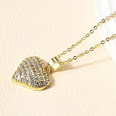 Heart Brass Micro Pave Cubic Zirconia Stud Earrings & Pendant Necklaces Sets SJEW-Z002-05G-1