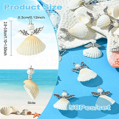 50Pcs 10 Styles Shell & Alloy Pendants PALLOY-CJ00044-1