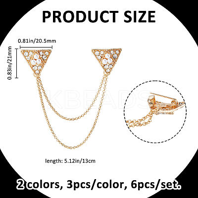 6Pcs 2 Colors Triangle Lapel Pins JEWB-FH0002-55-1