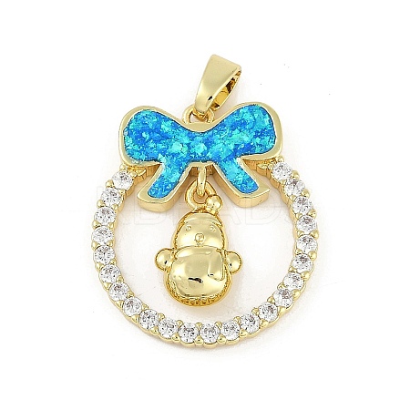 Christmas Theme Rack Plating Brass Micro Pave Cubic Zirconia Pendants KK-U032-14G-03-1