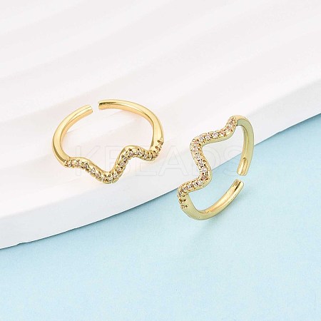 Brass Micro Pave Cubic Zirconia Cuff Rings for Women KK-T071-66G-1