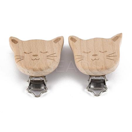 Beech Wood Kitten Baby Pacifier Holder Clips WOOD-T015-25-1