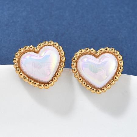 304 Stainless Steel Shell Heart Stud Earrings for Women EJEW-Z095-02G-1
