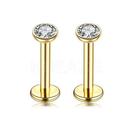 Flat Round Stainless Steel Clear Cubic Zirconia Internally Threaded Labrets WG955BE-06-1