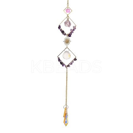 Iron Rhombus & Natural Amethyst Suncatchers HJEW-F025-04G-01-1
