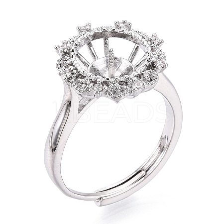 Flower Shape Brass Micro Pave Clear Cubic Zirconia Adjustable Ring Settings KK-T076-45P-1