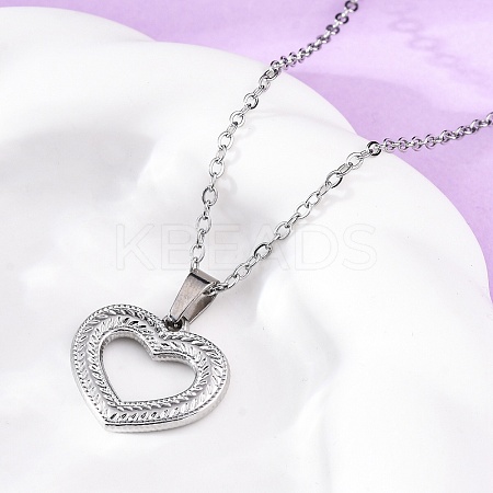 Hollow Heart 304 Stainless Steel Pendant Necklaces NJEW-M096-13P-1